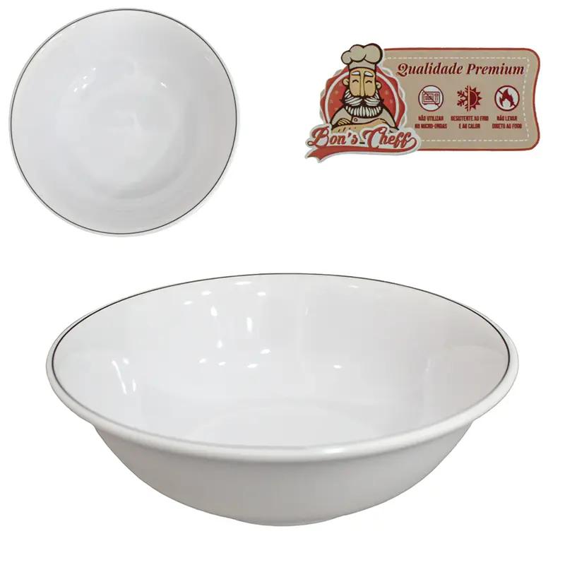 TIGELA DE MELAMINA REDONDA GOURMET BRANCO LINE 330ML 5X15CM DE Ø BONS CHEFF